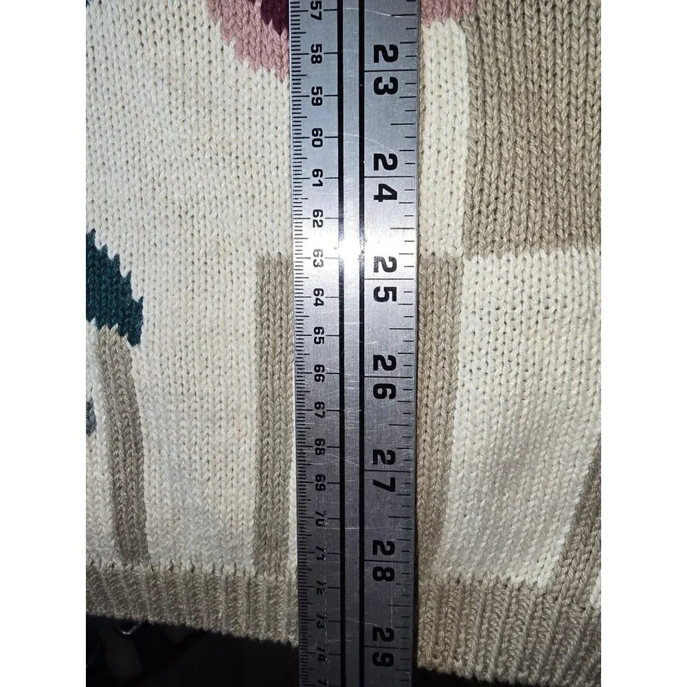 Grandma Chic 👵 Vtg‎ 90s Rose Themed Sweater Cardigan Checker Stripe 14/16 - Picture 6 of 7